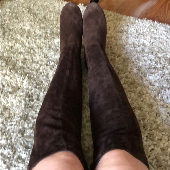 Over the knee brown suede heeled boots - Picture 3 of 6